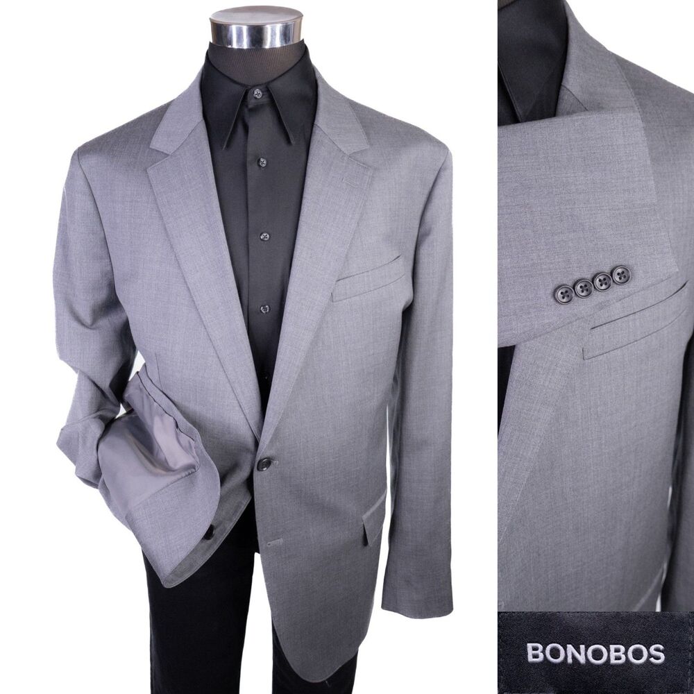 Bonobos Blazer Sport Coat 48L Solid Gray Wool Stretch Standard Fit 2 Button NWOT